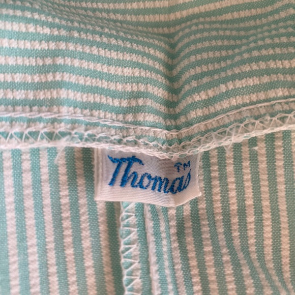 Vintage NWT Seersucker Green White Striped Rufffle Jumpsuit Overalls - Picture 8 of 11